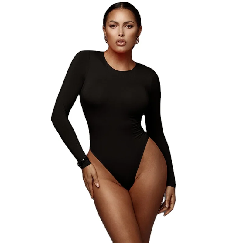 

AYP1089 Women Elegant stretchy women's long sleeve cotton O-neck sexy bodycon bodysuit
