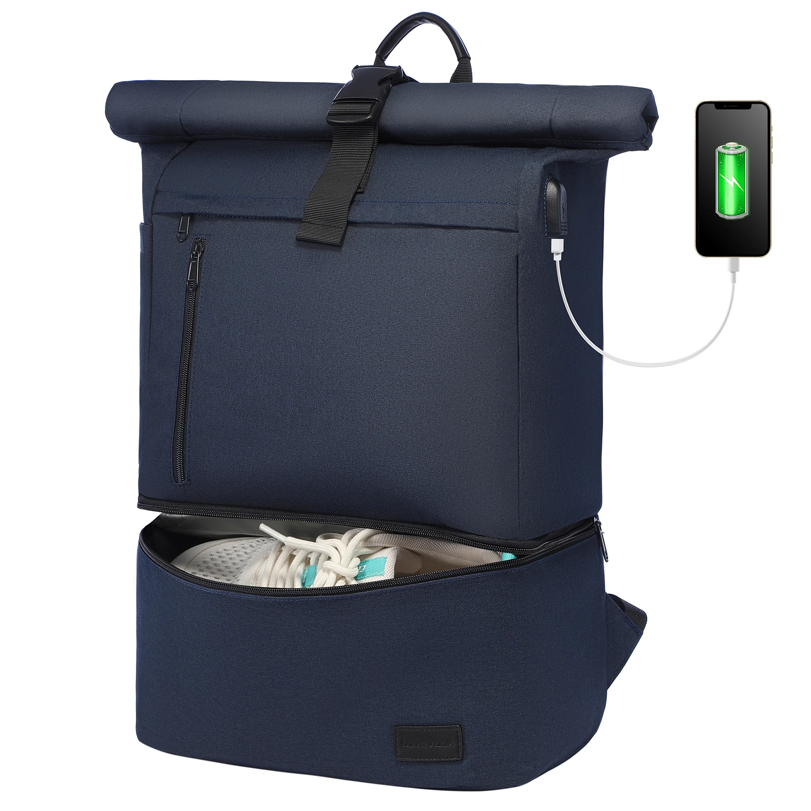 

LOVEVOOK Wholesale rolltop Eco-friendly Waterproof Backpack Trendy Anti Theft Scool Bag with USB College Laptop Rucksack Herren