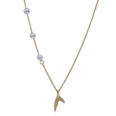 

Korean Tassel Pearl Alloy Jewelry Necklace Tail Pendant Collarbone Chain Necklace, Gold