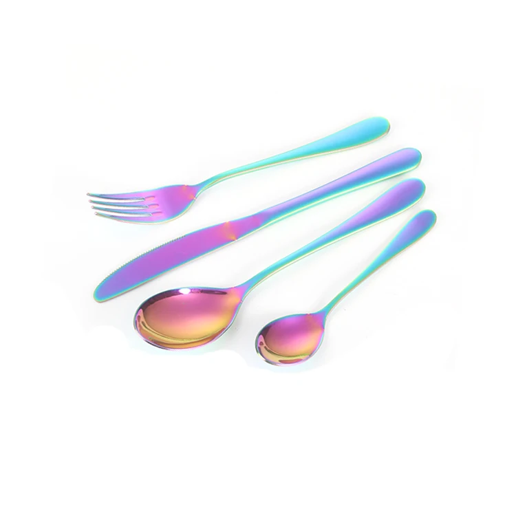 

Wholesale Metal Food Grade Stainless Steel 4pcs Cutlery Set For Gift Hotel Fmaily, Silver/black/rainbow/gold/rose gold