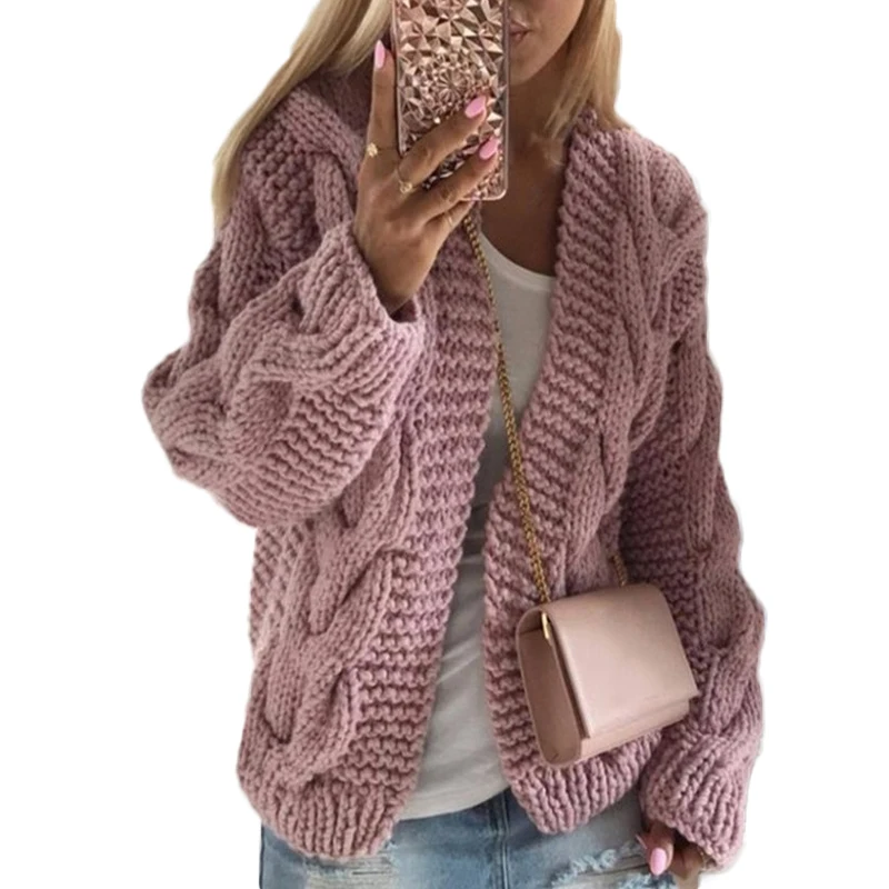 

Winter Womens Long Sleeve Plain Cardigans Autumn Knitted Sweater Coat