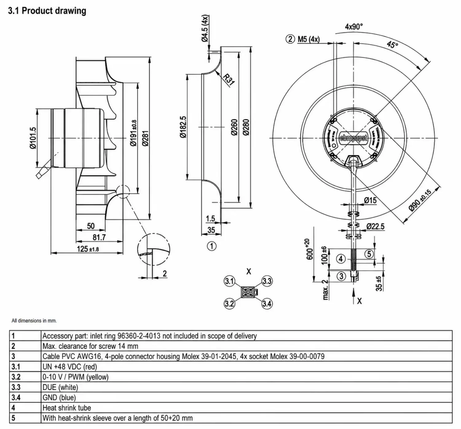 Centrifugal Fan, R3G280-AH33-31, 48V, 280mm, VSD - detail 10
