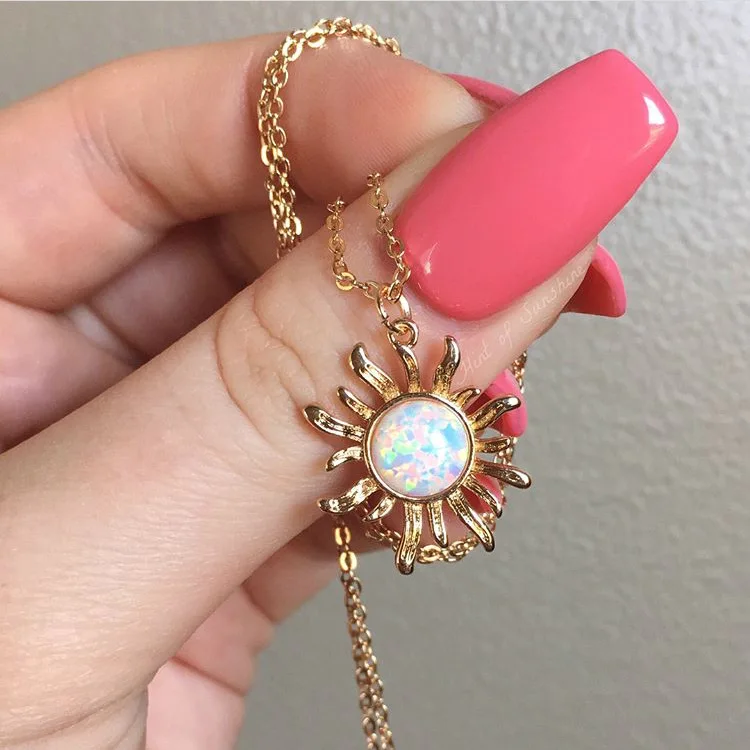 

Non tarnish stainless steel gold plated high quality reasonable price opal sun sunflower necklace