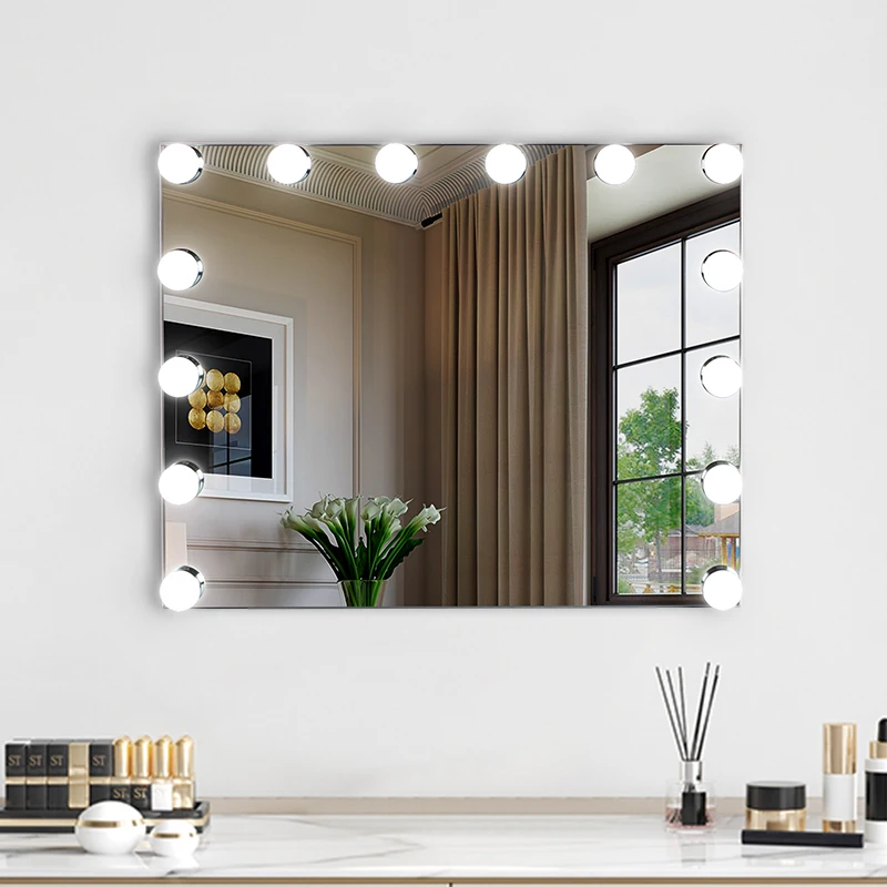 

Factory vanity Hollywood mirror for makeup with led lights beauty hd makeup mirror, White