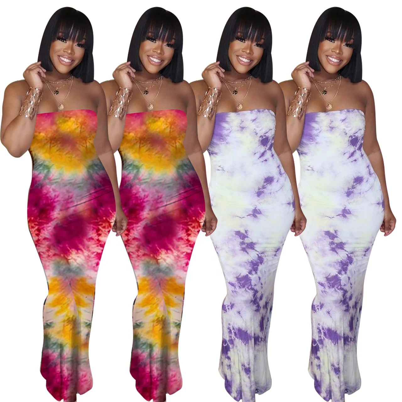 

B62935A American 2020 summer hot product print tie-dye sexy women long dress
