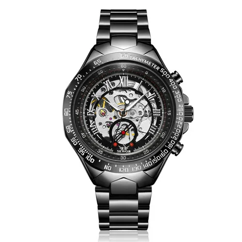 

SEWOR 768# Man Fashion Hollow Stainless Steel Watches Business Skeleton Automatic Mechanical Watch, As picture