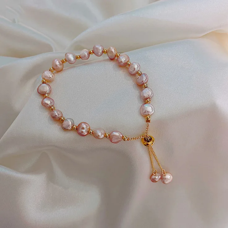 

adjustable 18k gold plated jewelry fresh water baraque pearl bracelet for women, As pic
