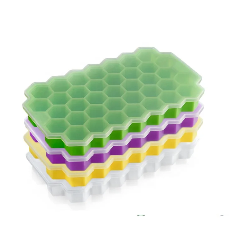 

37 Cavity Hexagon Silicone Ice Cube Tray with Silicone Lid Ice Maker, Pantone color