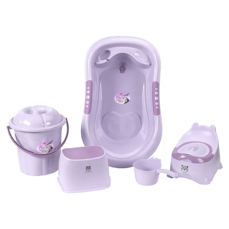 

New styie Wholesale newborn large tub set thickened baby laundry tub bath gift 5 piece set baby tub, 4 colors