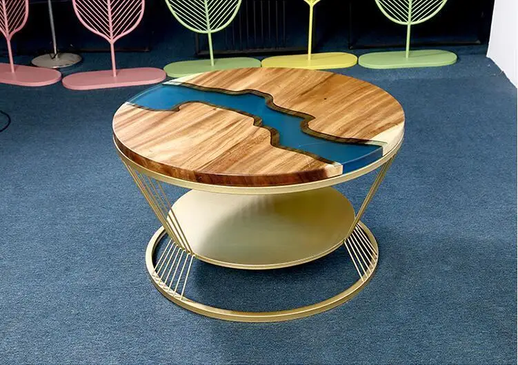 Small round table in modern balcony solid wood resin living room coffee table