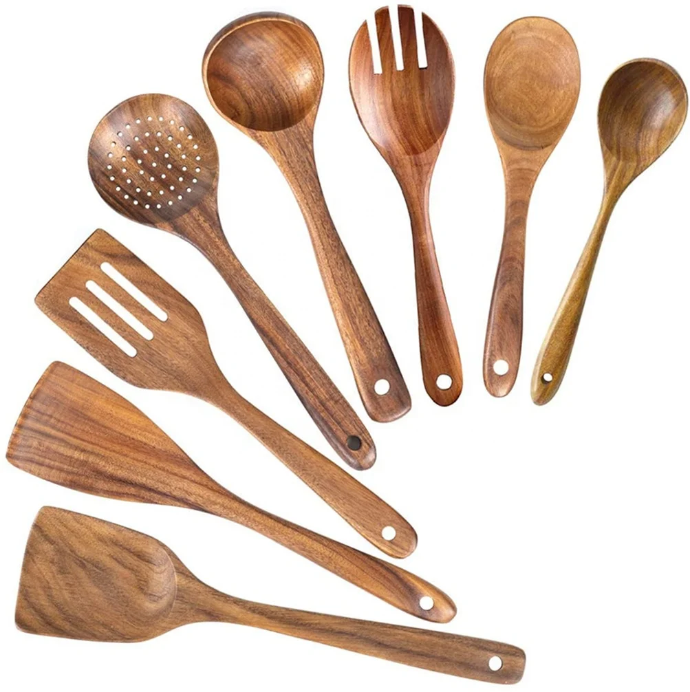 

Wooden Utensils for Cooking - Luxury Set of Teak Wood Kitchen Utensil Set - Kitchen Tool (Set of 4)