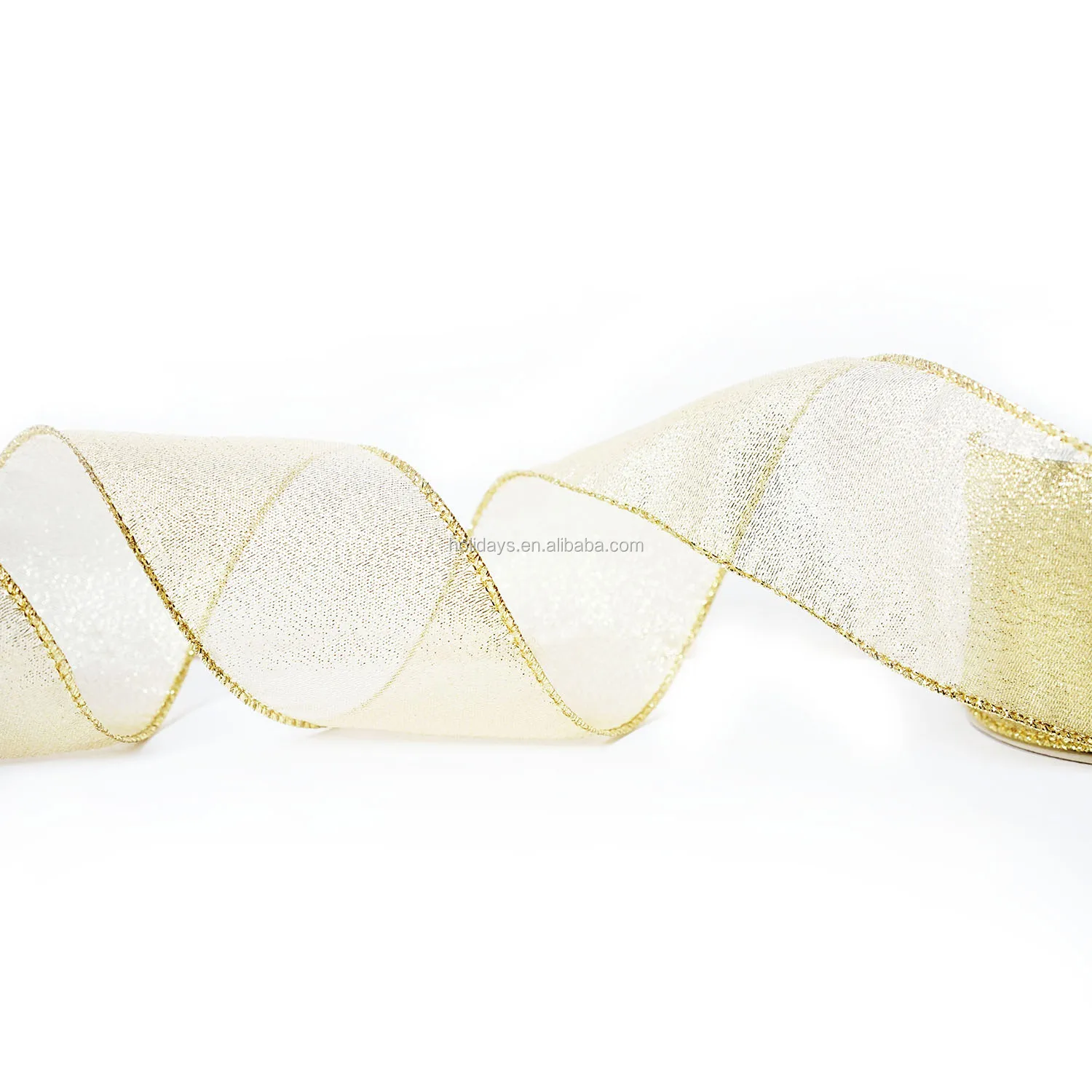 黄金透明硬纱闪光纯粹的电线边缘丝带 - buy 经典金丝带,金色透明丝带