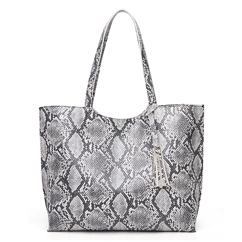 

Luxury Design Women Faux Leather Snakeskin Handbag Tote Shoulder Bag Neoprene Large Beach Bag Tote with Wristlet for Women
