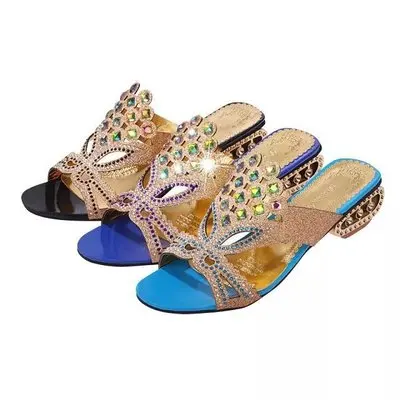 

SL-0034 2021 Personalized Simple Slippers Diamond Sandals Women Fashion Metal Designer Shoes And Slippers, Black, sapphire, peacock blue