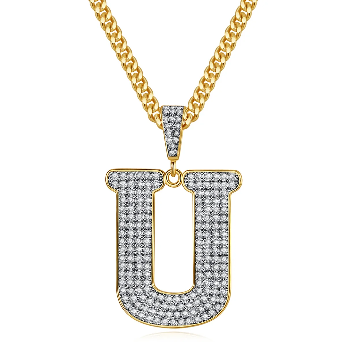 

Hip hop style 14k gold plated custom cubic zirconia letter pendant brass necklace for woman, Rose gold,gold,silver