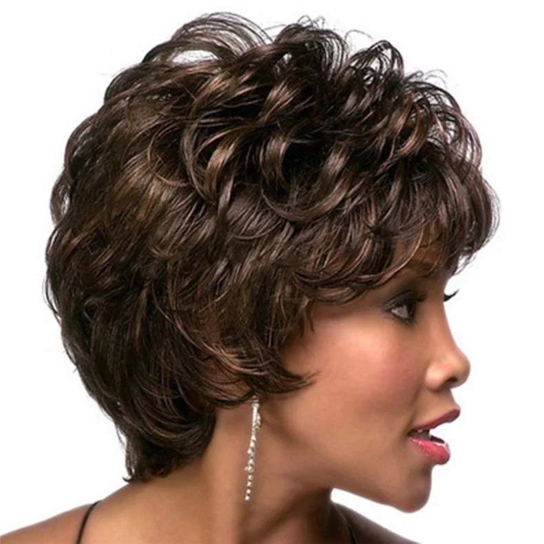 

New European and American Oblique bangs fluffy short curly hair wigs