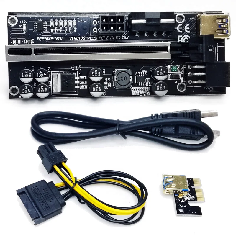 

8 Capacitors Riser V010S Plus Pci-e Pcie Riser 010s Plus Gold Usb 3.0 1x To 16x 6pin Pcie 010S Plus, Black