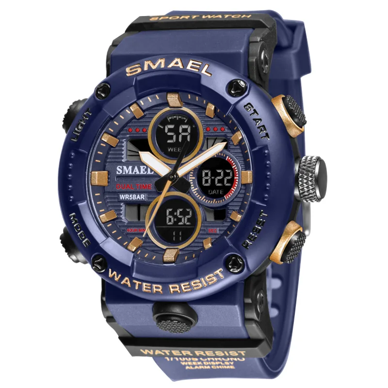 

SMAEL 8038 new men sports watch quartz watch analog digital display waterproof wrist watch, Orange,black white,black gold,black,army green,light blue,dark blue