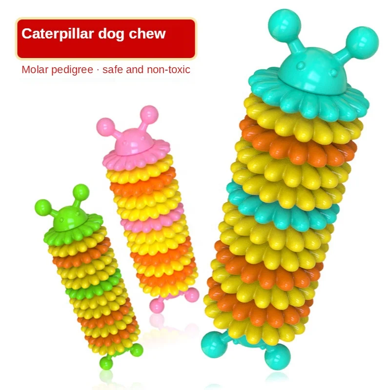 

Pet toys Amazon new caterpillar dog chew dog toy bite-resistant clean teeth molars pet wholesale, Blue,green, pink