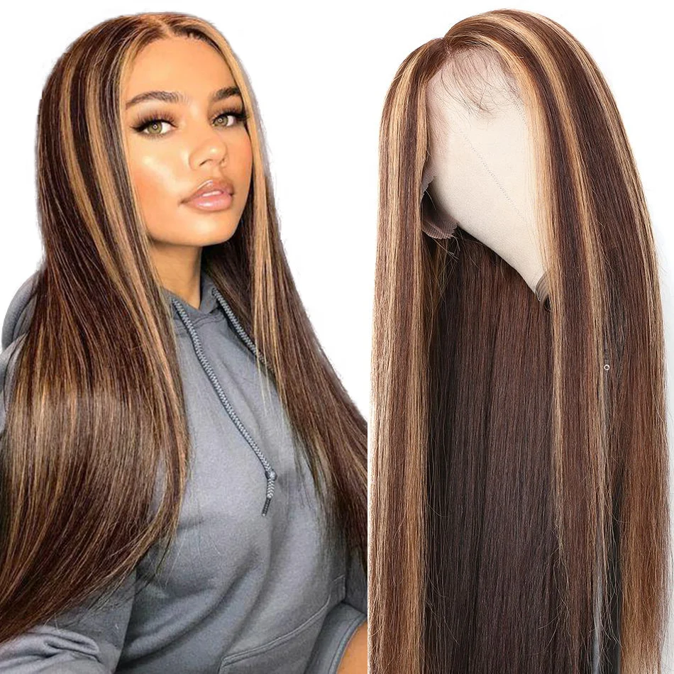 

BQ Honey Blonde Brown Highlighted 13*4 Lace Wig Human Virgin Hair Lace Front Wig