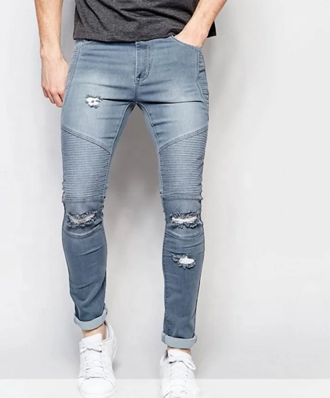 

2021 new arrivals cheap clothing wholesale ripped custom denim homme biker fashion skinny boy's men's jeans for men, Blue