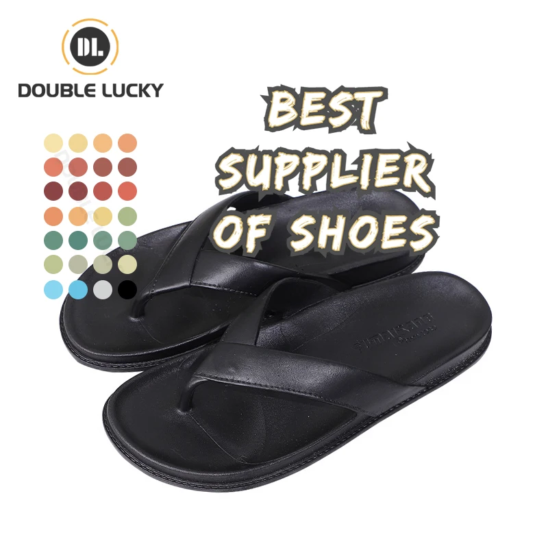 

Double Lucky New Design Anti-slip Men's Slides Slippers Summer Fashion Trend Outdoor Leather Flip-flops Slippers, As the picture or customizable