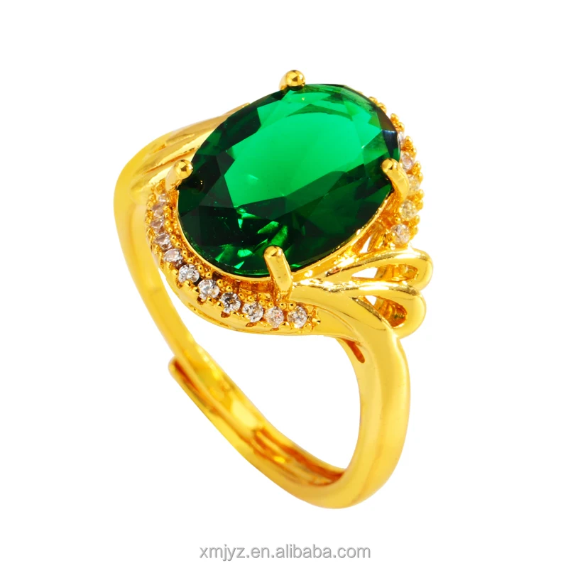 

2021 Summer Hot Style Brass Gold-Plated Ring Ins Simple Atmosphere Emerald Multicolor Zircon Open Ring