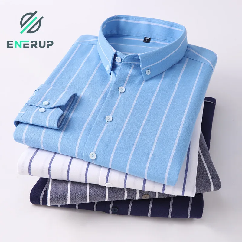 

Enerup Wholesale Custom Plain Kemeja Placket Striped Pocket-less Design Long Sleeve Casual High Quality Compression Man Shirt