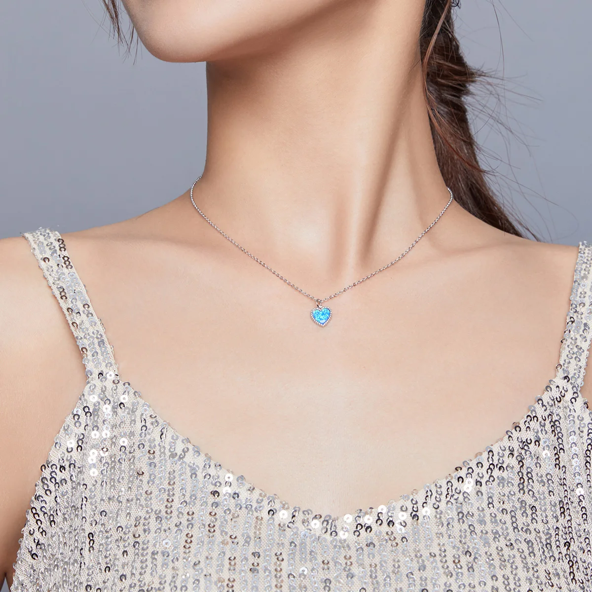 

Made In China Vendor Genuine 925 Sterling Silver Blue Heart Opal Pendant Necklace Women