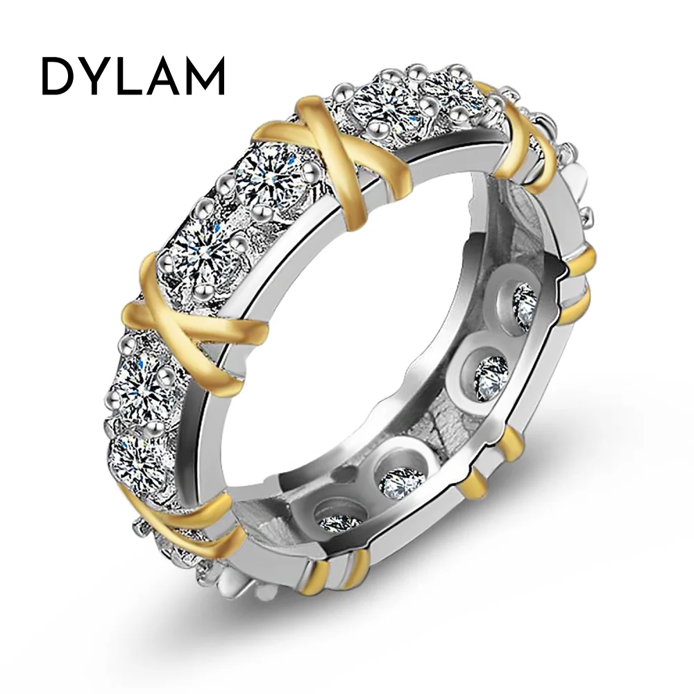 

Dylam Rhodium Plated 925 Sterling Silver Infinite Elements 5A CZ Cubic Zirconia Set All-Around Band Promise Engagement Ring