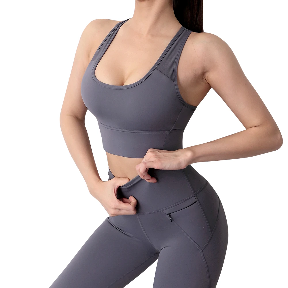 

Women Ultra Stretchy Compression Running Leggings Bra Set with Zipper Pocket
