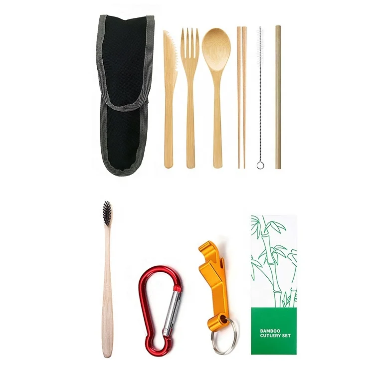 

Organic Bamboo Travel Cutlery Utensils Flatware Tableware Spoon Fork Knife Chopsticks Reusable Disposable Bamboo Cutlery Set, Natural color