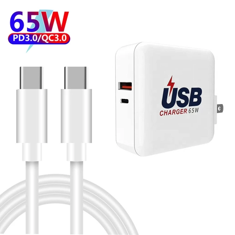 

Foldable 65W Usb-C PD Fast Wall Charger Type C QC3.0 Quick Charge Multiport Adapter for Laptop MacBook iPhone Samsung XIAOMI, White
