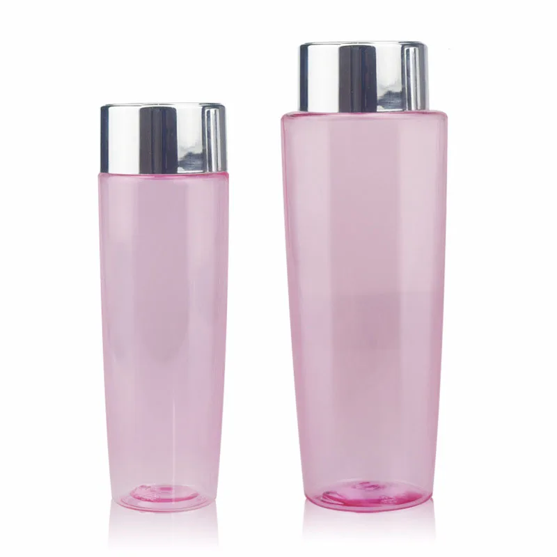 

Round 250ml silver lid pink empty lotion plastic bottle 8oz cosmetic packaging serum bottles