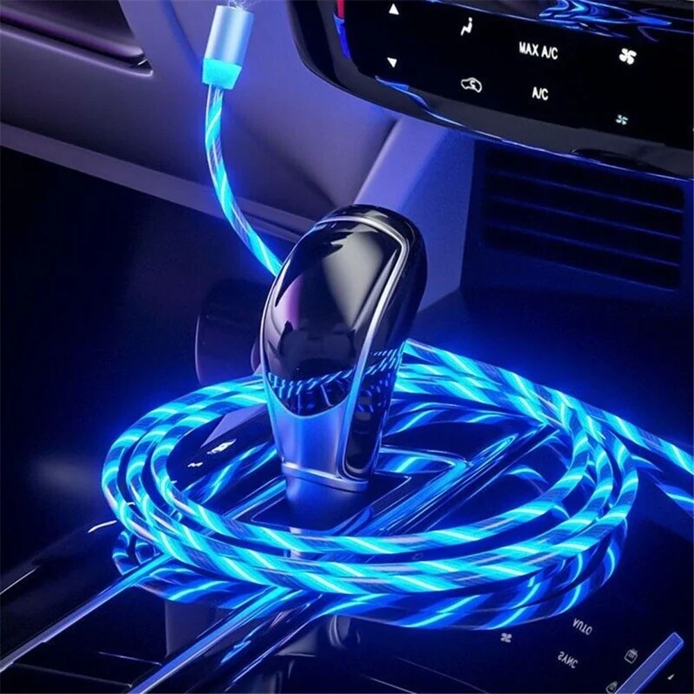 

LED magnetic charging cable showing luminous and gorgeous flowing lights fast charge power C cord compatible for iphone 12