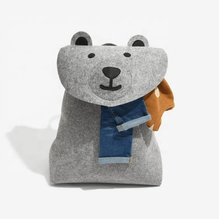 

2021 foldable cute design animal shape felt toy storage basket for kids room, Beige