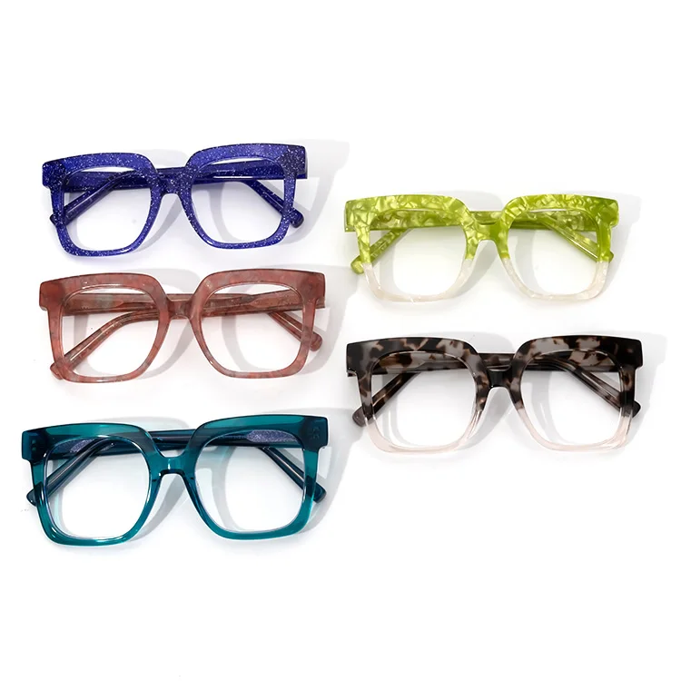 

Neostyle Elegant Unisex Acetate Square Yellow Tortoise Green Blue Champagne Transparent Frames Optical Eyeglasses, 3 colors