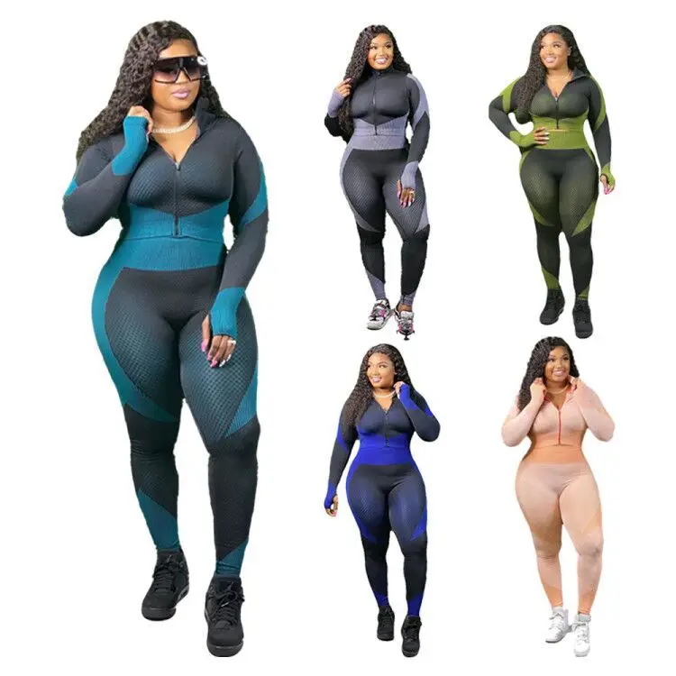 

2020 Autumn and Winter Hot Style yoga set Women's Full Sleeve Patchwork Colour Tracksuit Gym Workout Two Piece Sets, As pics