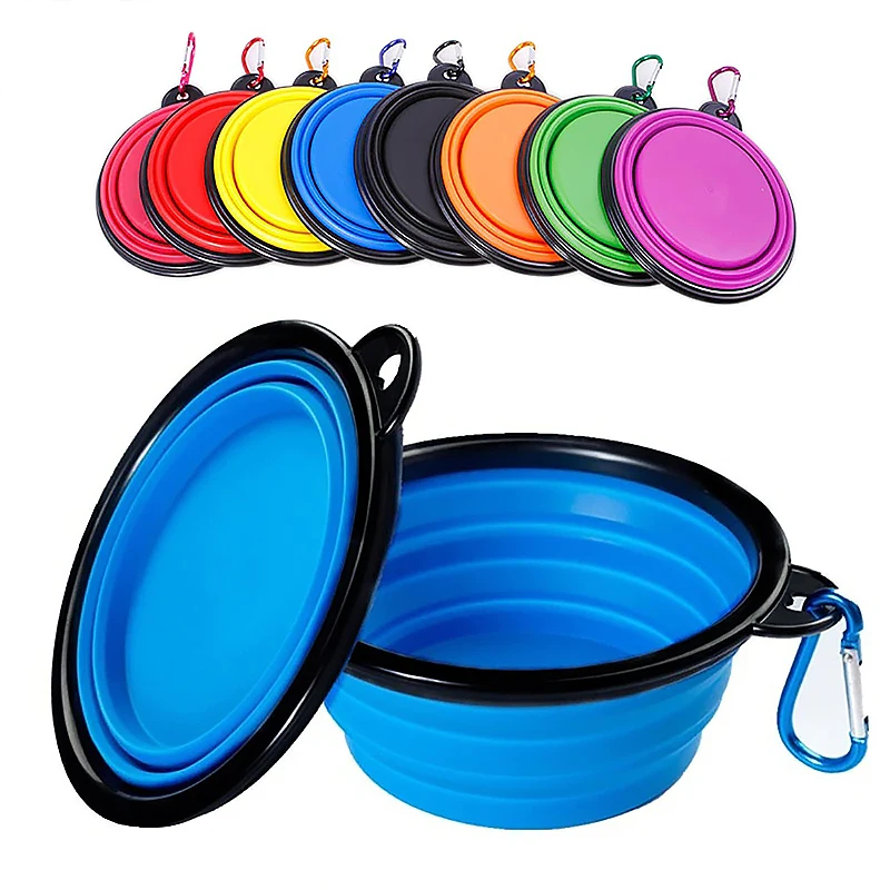 

Puzzle Silicone Double Dog Accessories Bowl Collapsible, Blue/green/orange/yellow/red/pink/black/white