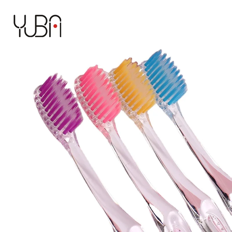 

High quality macaron Japanese crystal box Korean edition crystal handle double color brush wire 4 pack adult toothbrush set