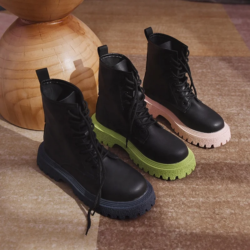 

2021 Women'S Fall Martens Boots Female Chelsea Platform Chunky Boot For Women, Green, blue, pink