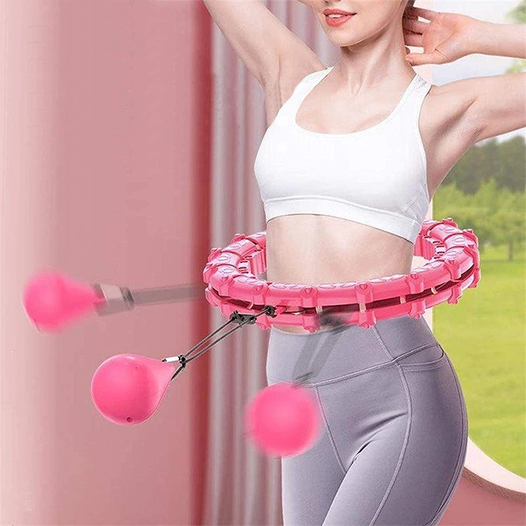 

2021 Amazon Hot Selling Fitness Lose Weight Exercise Detachable Portable Sports Circle Smart Weighted Hoola Hoop Ring For Adults, Pink