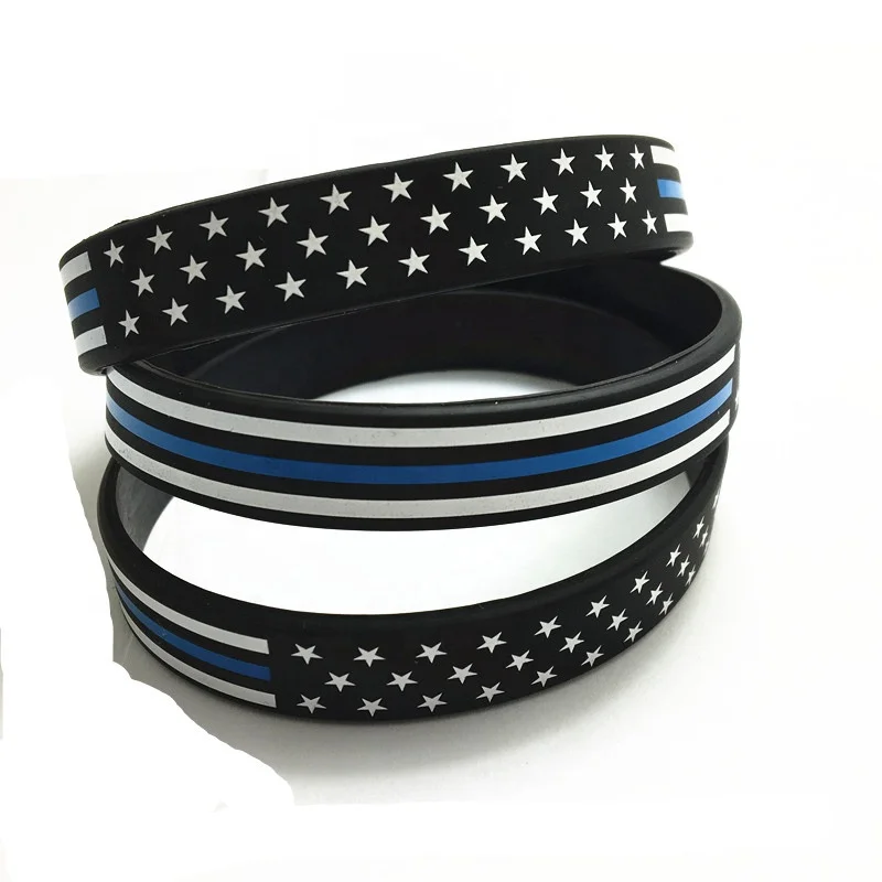 

USA Thin blue line printing style silicone bracelet wristband, Pantone color