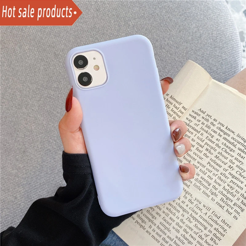 

High quality Custom Brand Logo For Iphone 12 13 Straight Edge Soft Silicone Rubber Tpu Smart Phone Solid color Case Cover, Multicolor selection