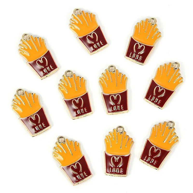 

23*14mm Cute kawaii imitation McDonald French fries chips enamel alloy charms pendant for keychain bracelet jewelry making
