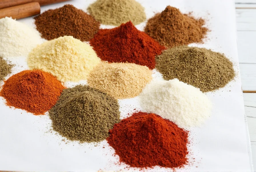 Spices arranged beautifully on table