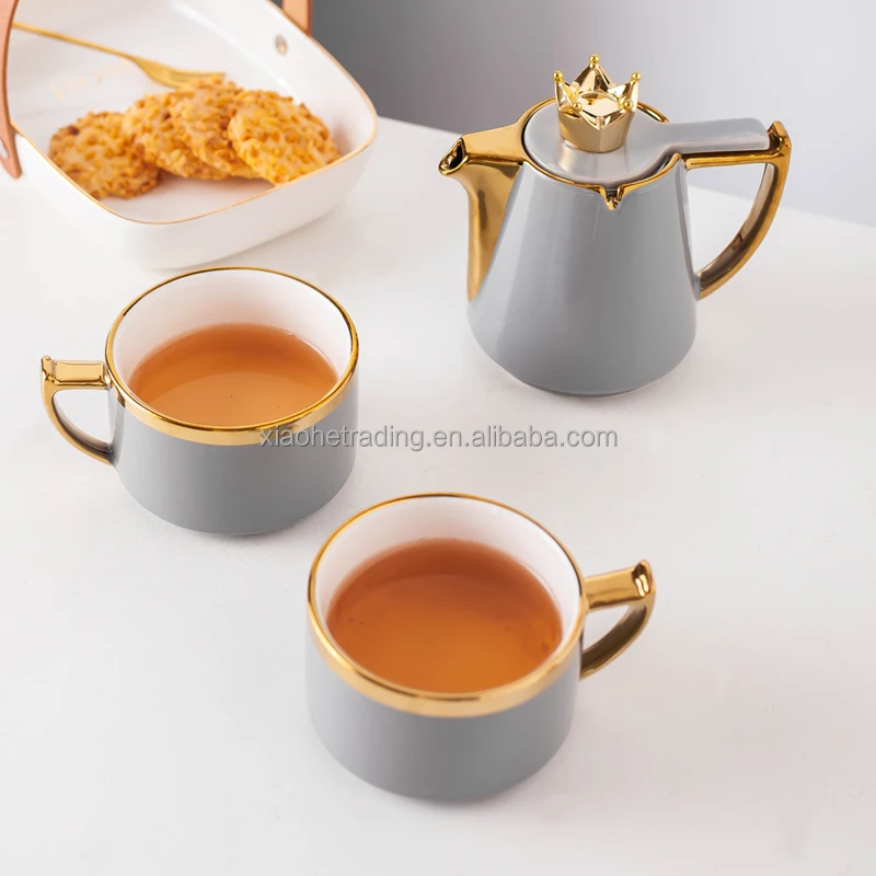 

Crown European Luxury Pot 2 Cups Gold Depicting Vintage Golden Rim Tea Set Cup With Teapot Ceramic