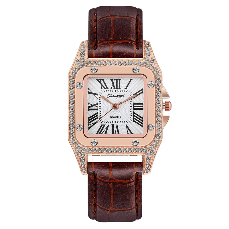 

WJ-8836 Cheap Watch Woman Red Flower Alloy Case New Fashion Quartz Leather Ladies Delicate Crystal Watch, Multicolor