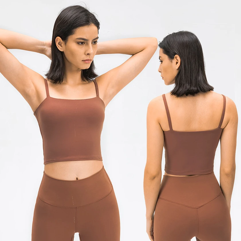 

Wholesale New Style Half-wear Crop Top Women Ladies Sports Yoga Vest Top With Chest Pad Sling