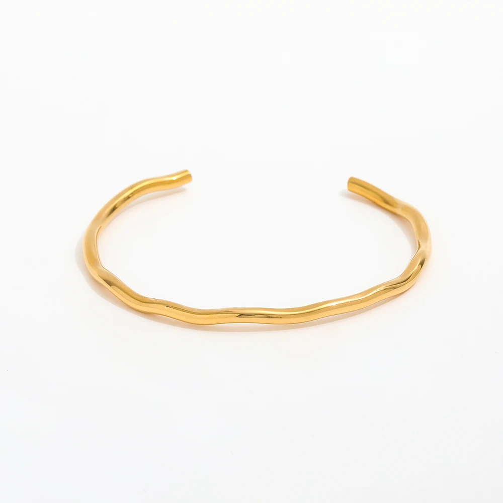 High End Gold Plated Stainless Steel Simple Cuff Bracelet Trendy Jewelry